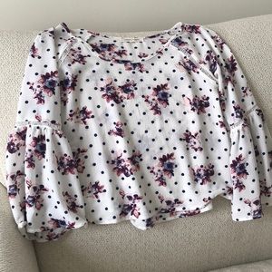 Floral polka dot crop blouse